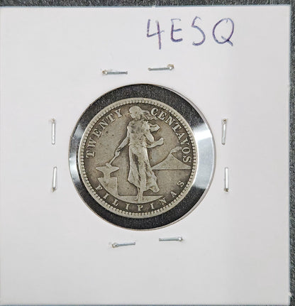 1908-S Philippines 20 Centavos 4E5Q — Reverse