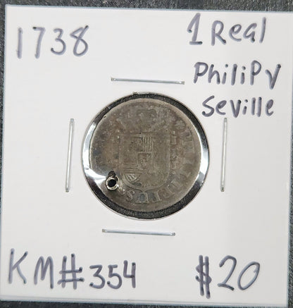 1738 1 Real Philipv Seville Km#354 6JSU — Obverse
