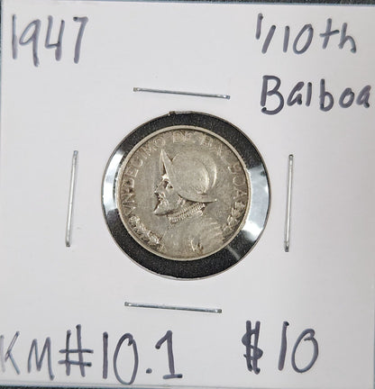 1947 1/10th Balboa KN#10.1 8VZZ — Obverse