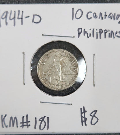 1944-D 10 Centavos Philippines KM#181 9RXJ — Obverse