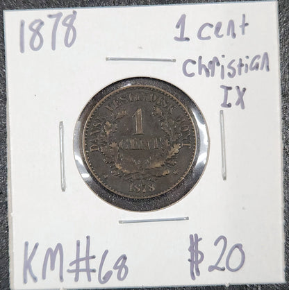 1878 1 Cent Christian IX KM#68 TPDH — Obverse