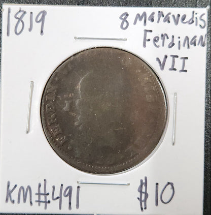 1819 8 Maravedis Ferdinand VII KM#491 FVJ4 — Obverse