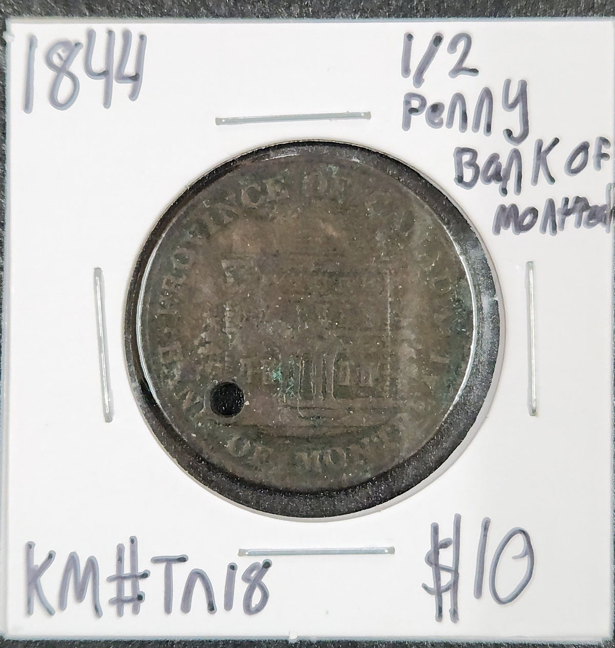 1844 1/2 Penny Bank Of Montreal KM#TN18 PVQ7 — Obverse