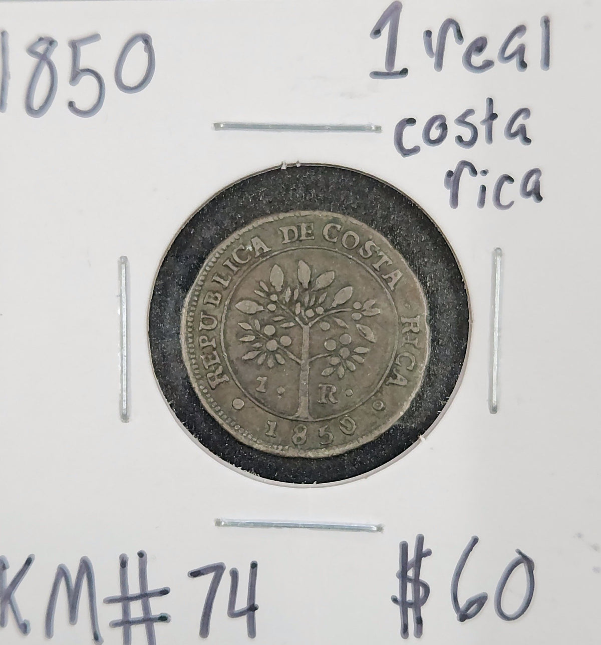 1850 1 Real Costa Rica KM#74 QHD9 — Obverse