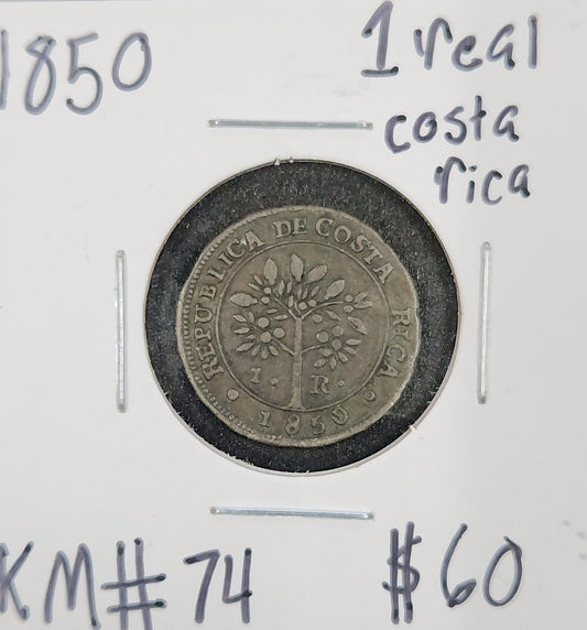 1850 1 Real Costa Rica KM#74 QHD9 — Obverse