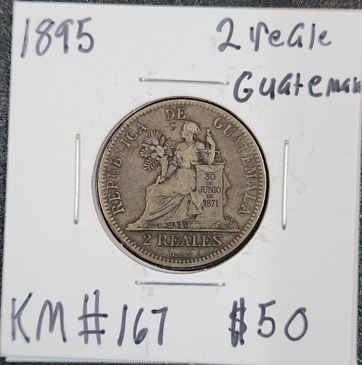 1895 2 Reale Guatemala KM#167 NURS — Obverse