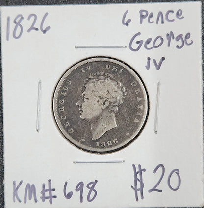 1826 6 Pence George IV KM#698 AMFN — Obverse