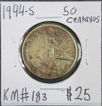 1944-S 50 Centavos KM#183 NDTJ — Obverse