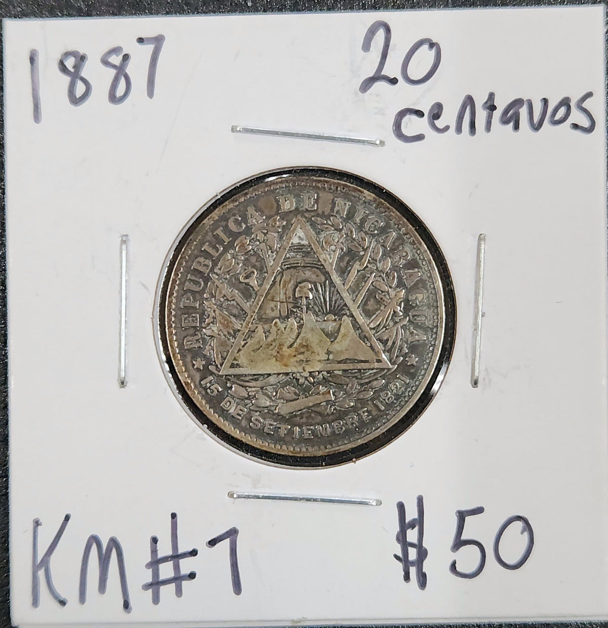 1887 20 Centavos KM#7 WG8W — Obverse