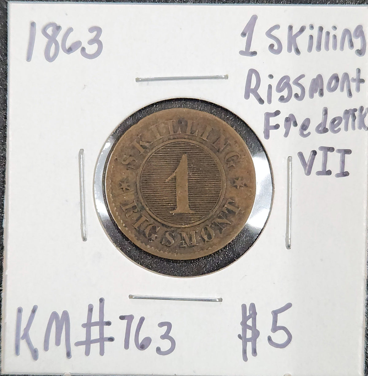 1863 1 Skilling Rigsmont Frederik CTGD — Obverse