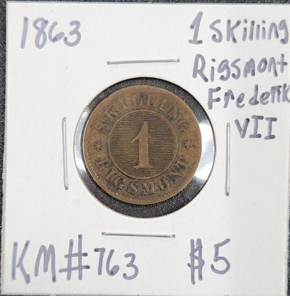 1863 1 Skilling Rigsmont Frederik CTGD — Obverse