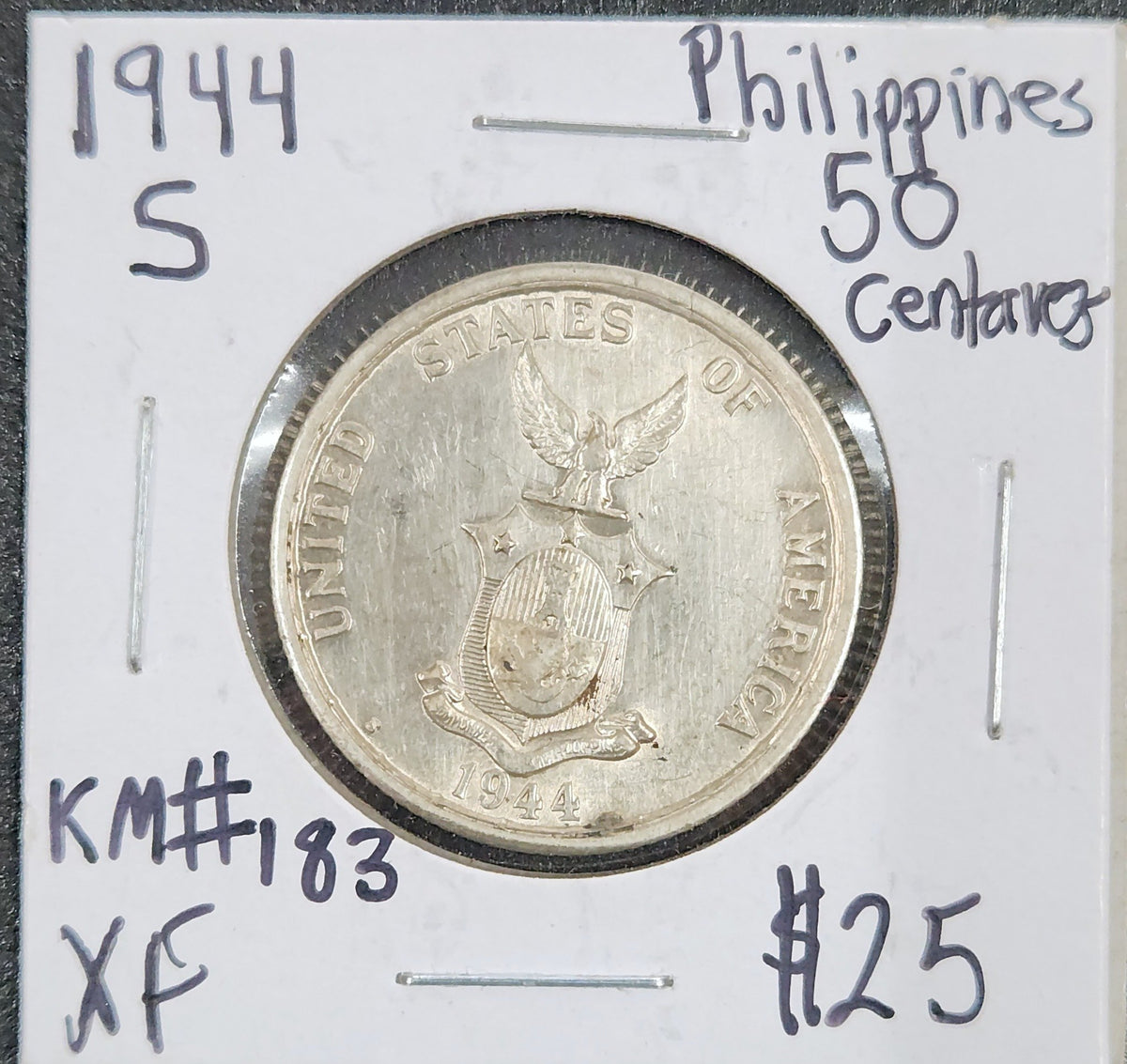 1944-S Philippines 50 Centavos XF KM#183 9NVX — Obverse