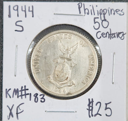 1944-S Philippines 50 Centavos XF KM#183 9NVX — Obverse