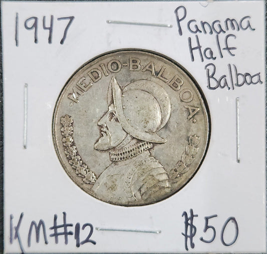 1947 Panama Half Balboa KM#12 V7MM — Obverse
