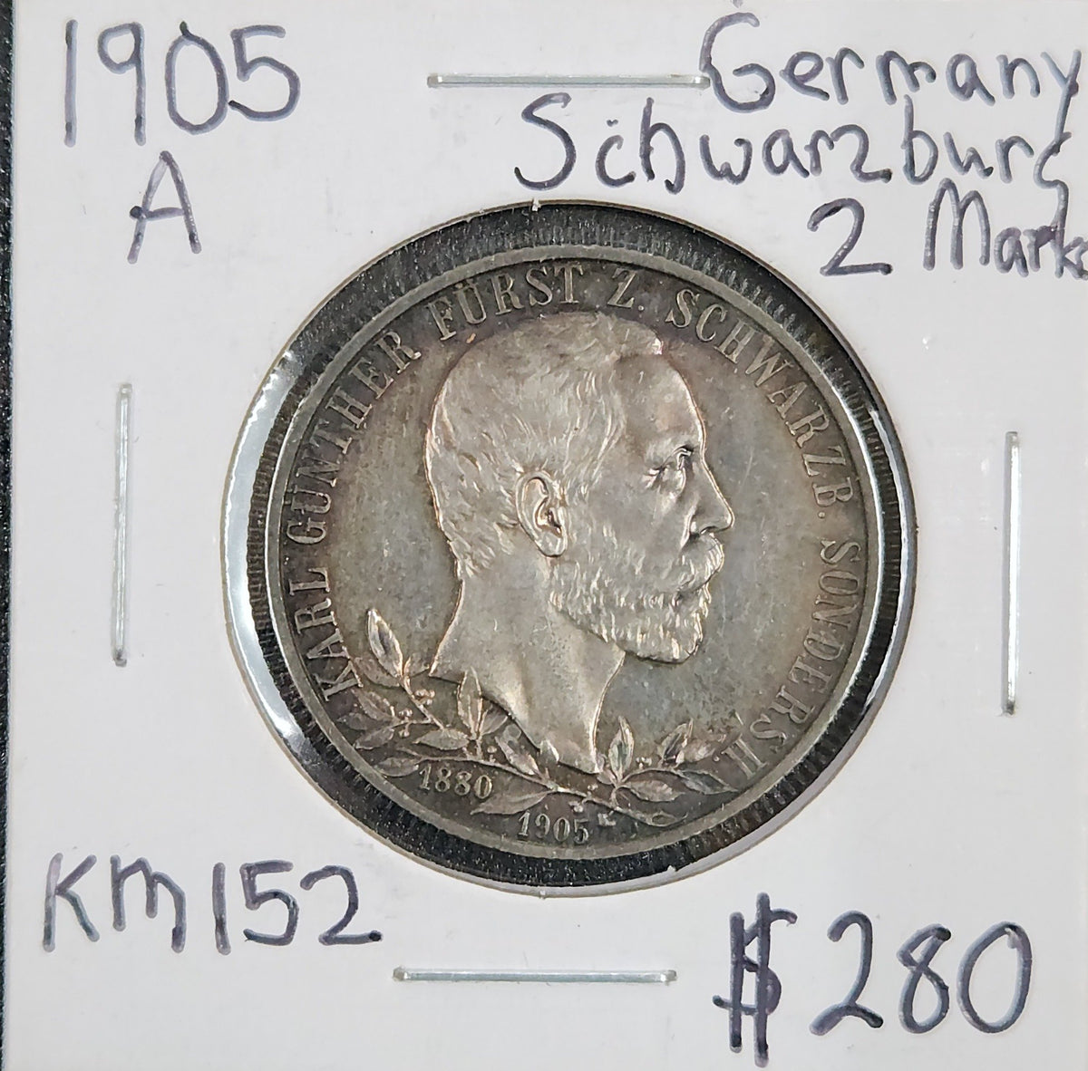 1905 A Germany Schwarzburg 2 Marks KM#152 SP6D — Obverse