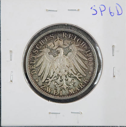1905 A Germany Schwarzburg 2 Marks KM#152 SP6D — Reverse