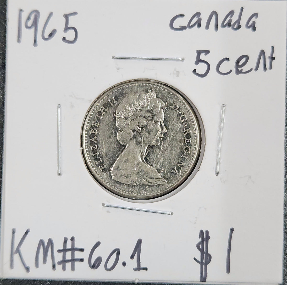 1965 Canada 5 Cent KM#60.1 MDNN — Obverse