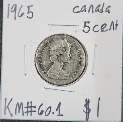 1965 Canada 5 Cent KM#60.1 MDNN — Obverse