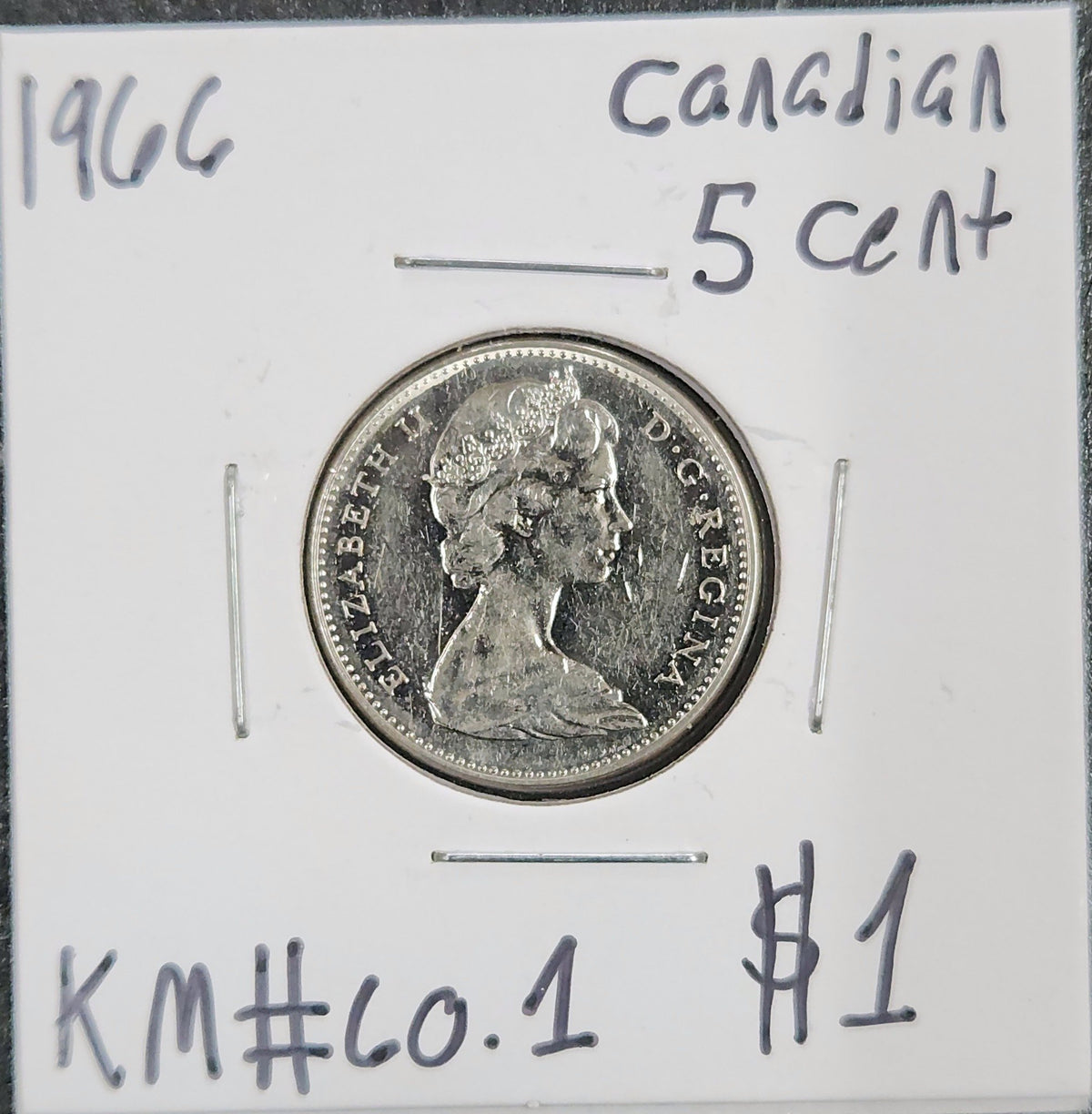 1966 Canadian 5 Cent KM#60.1 MH9K — Obverse