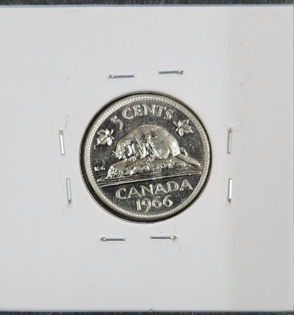 1966 Canadian 5 Cent KM#60.1 MH9K — Reverse