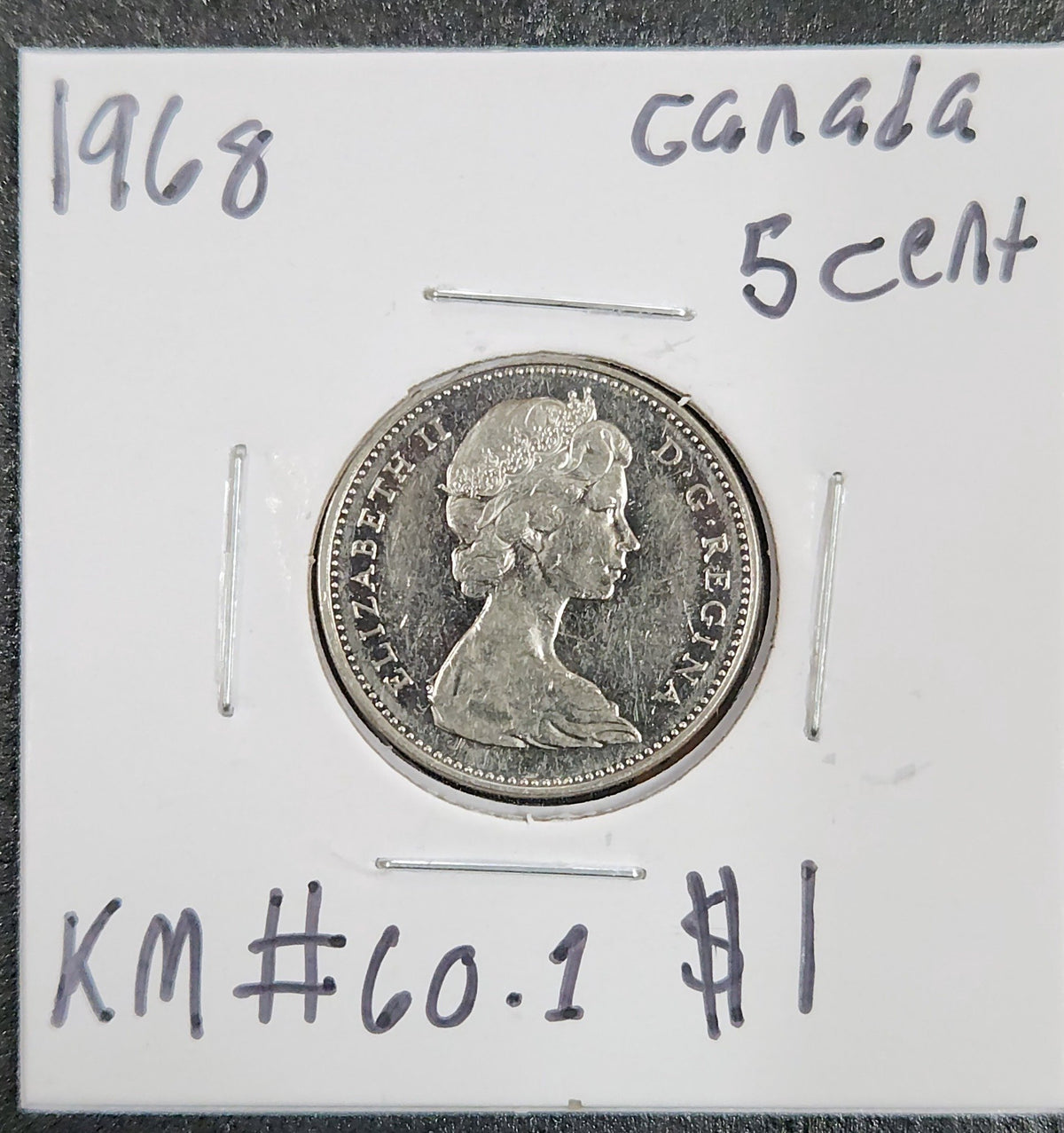 1968 Canada 5 Cent KM#60.1 24QR — Obverse