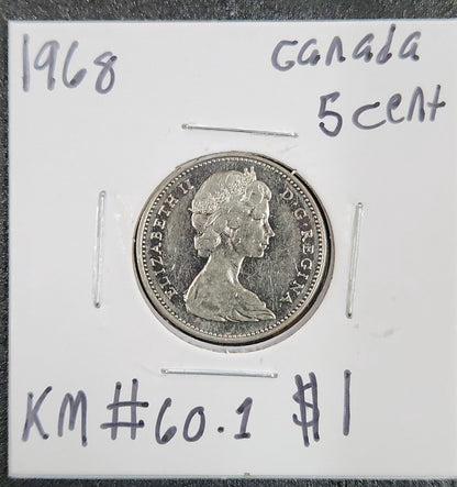 1968 Canada 5 Cent KM#60.1 24QR — Obverse