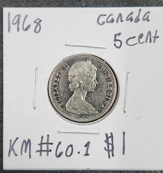 1968 Canada 5 Cent KM#60.1 24QR — Obverse