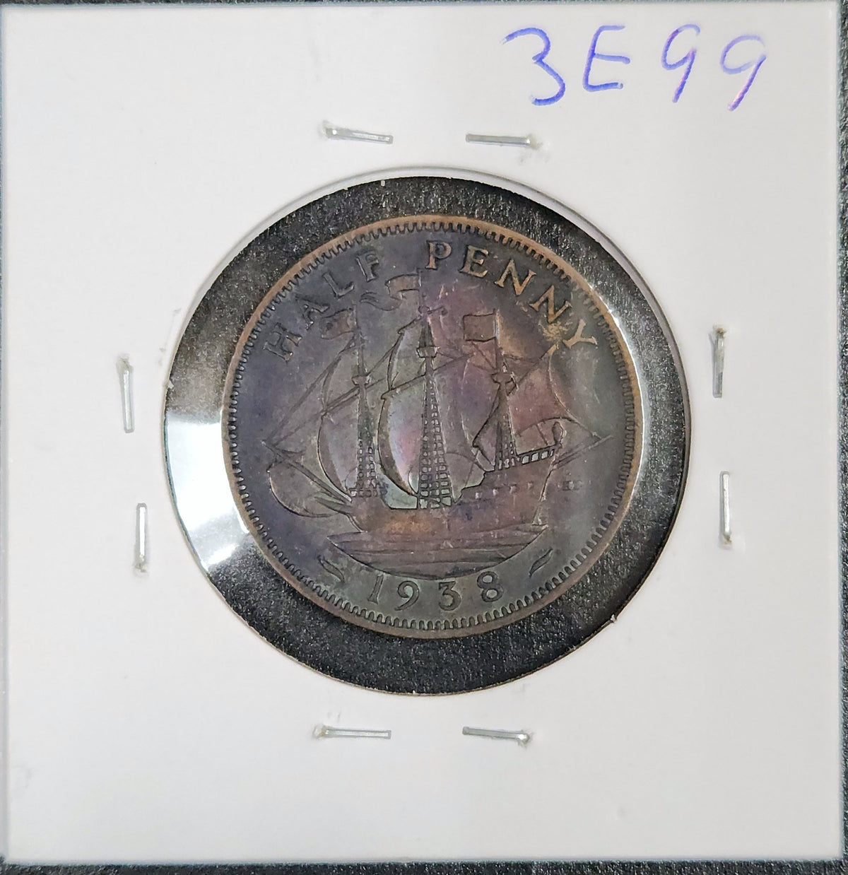 1938 UK 1/2 Penny KM#844 3E99 — Reverse