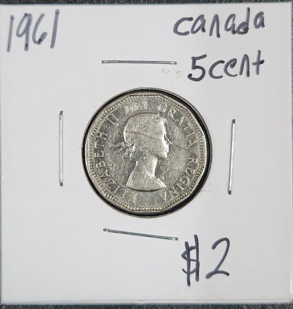 1961 Canada 5 Cent JWHY — Obverse