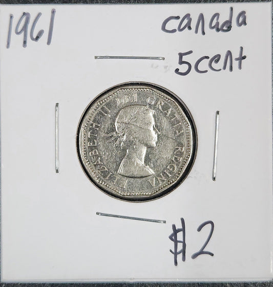 1961 Canada 5 Cent JWHY — Obverse