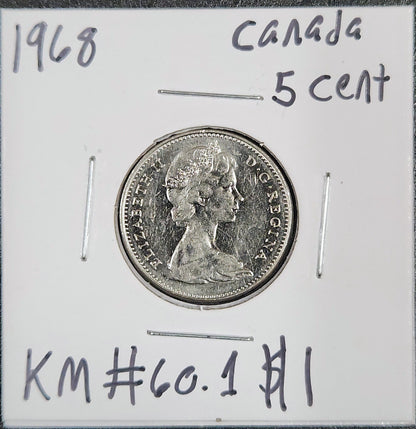 1968 Canada 5 Cent Km#60.1 2SZA — Obverse