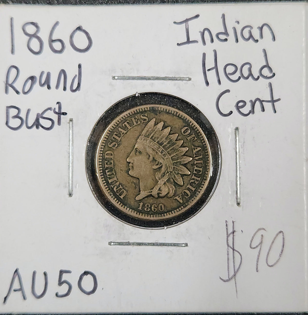 1860 Round Bust Indian Head Cent AU50 1291.50-A — Obverse