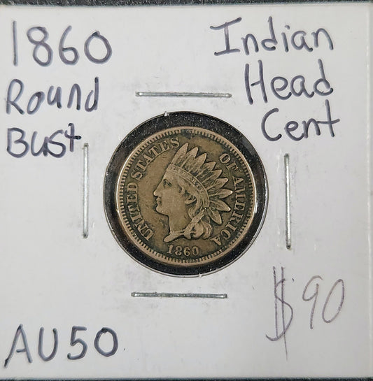 1860 Round Bust Indian Head Cent AU50 1291.50-A — Obverse