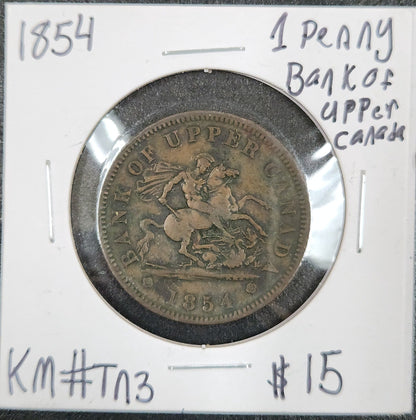 1854 1 Penny Bank Of Upper Canada Km#TN3 9JQE — Obverse