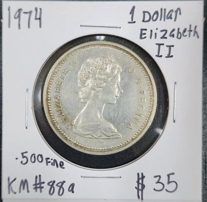 1974 1 Dollar Elizabeth II .500 Fine KM#88a ZQ5K — Obverse