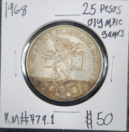 1968 25 Pesos Olympic Games KM#479.1 XPVG — Obverse