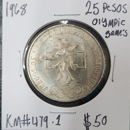 1968 25 Pesos Olympic Games KM#479.1 4T6E — Obverse