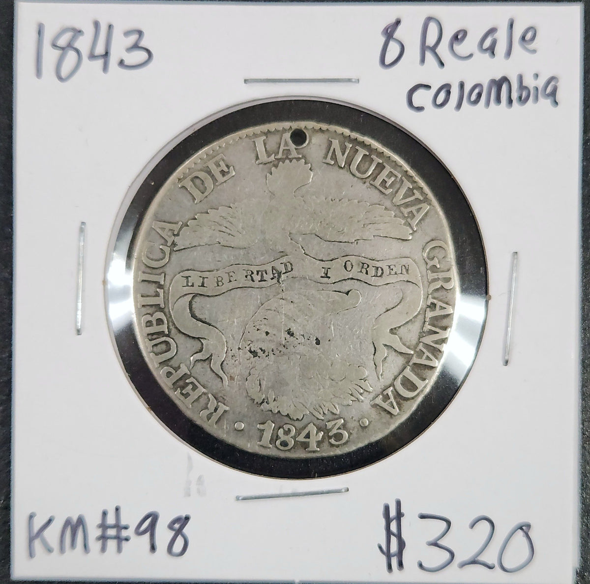 1843 8 Reale Columbia Km#98 KS6A — Obverse