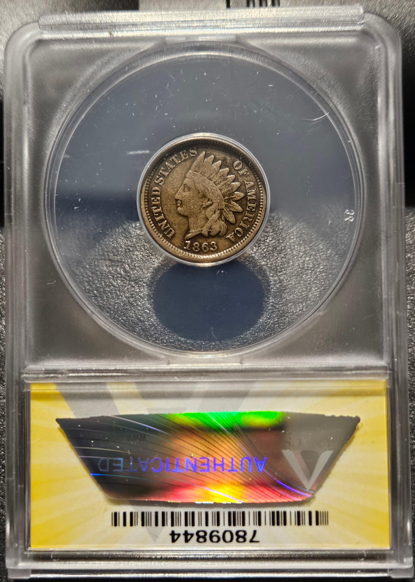 1863 Indian Head Cent Error Major Reverse Die Break CUD ANACS VG10 7809844