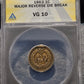 1863 Indian Head Cent Error Major Reverse Die Break CUD ANACS VG10 7809844