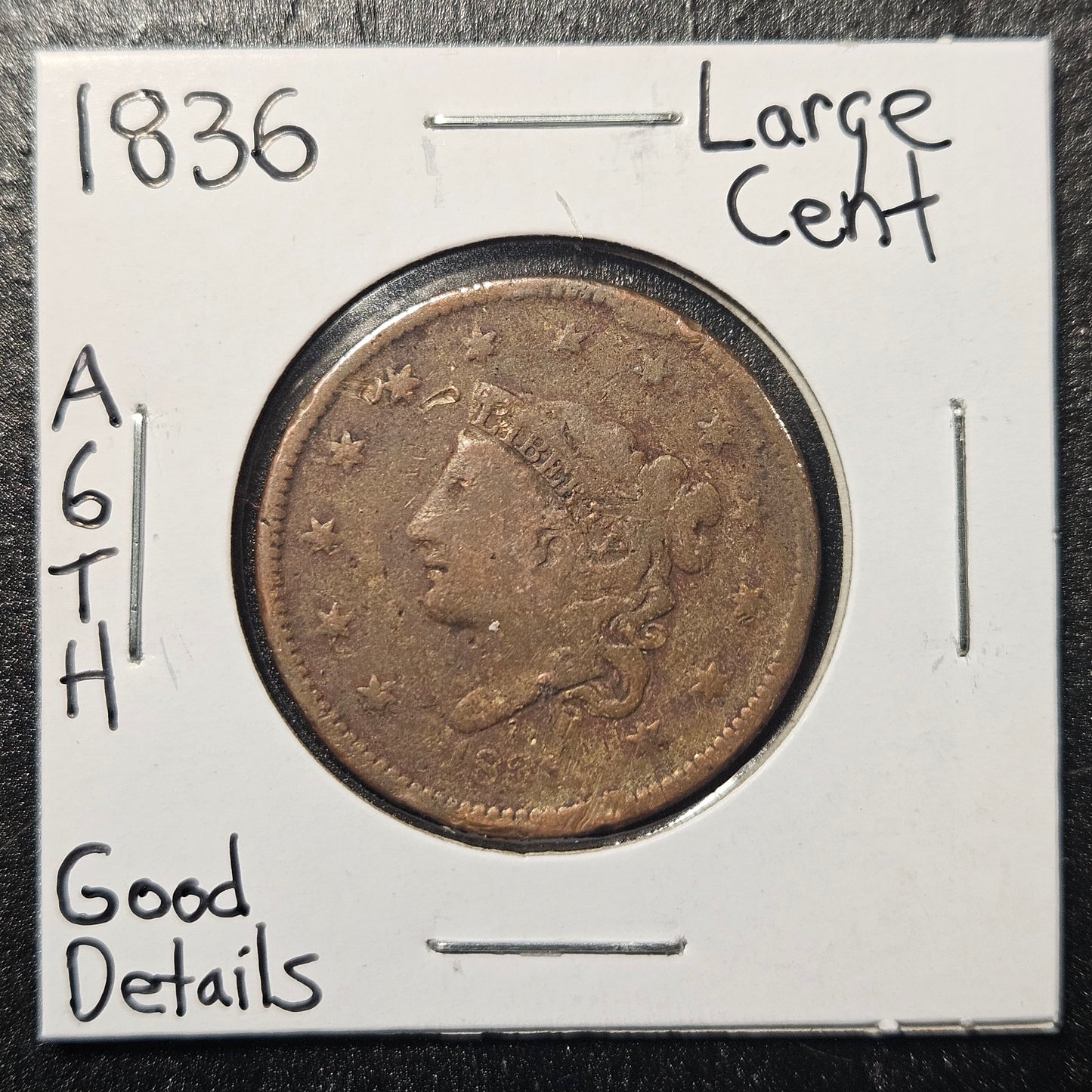 1836 Matron Head Large Cent Good Details A6TH