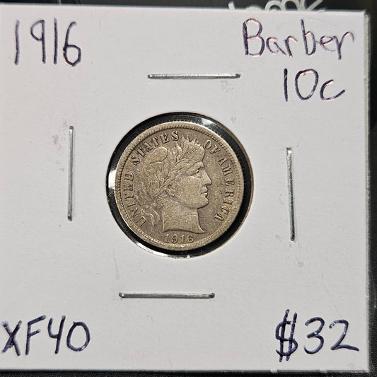 1916 Barber Dime Extra Fine A6T7