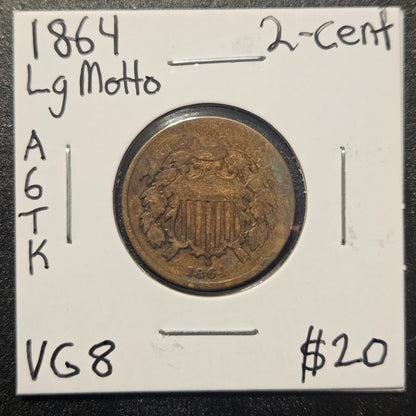 1864 2-Cent Piece Large Motto Very Good A6TK