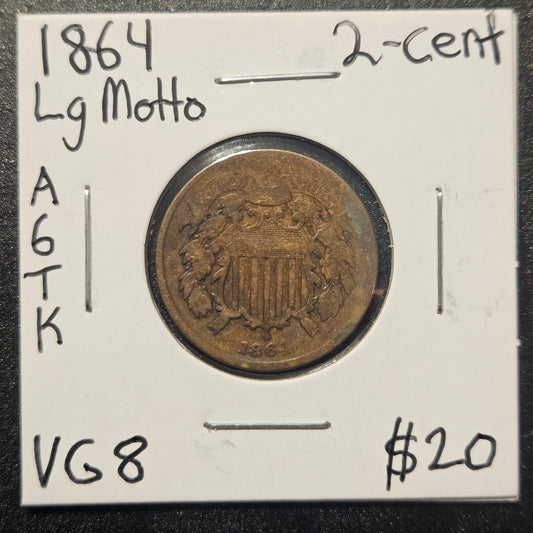 1864 2-Cent Piece Large Motto Very Good A6TK