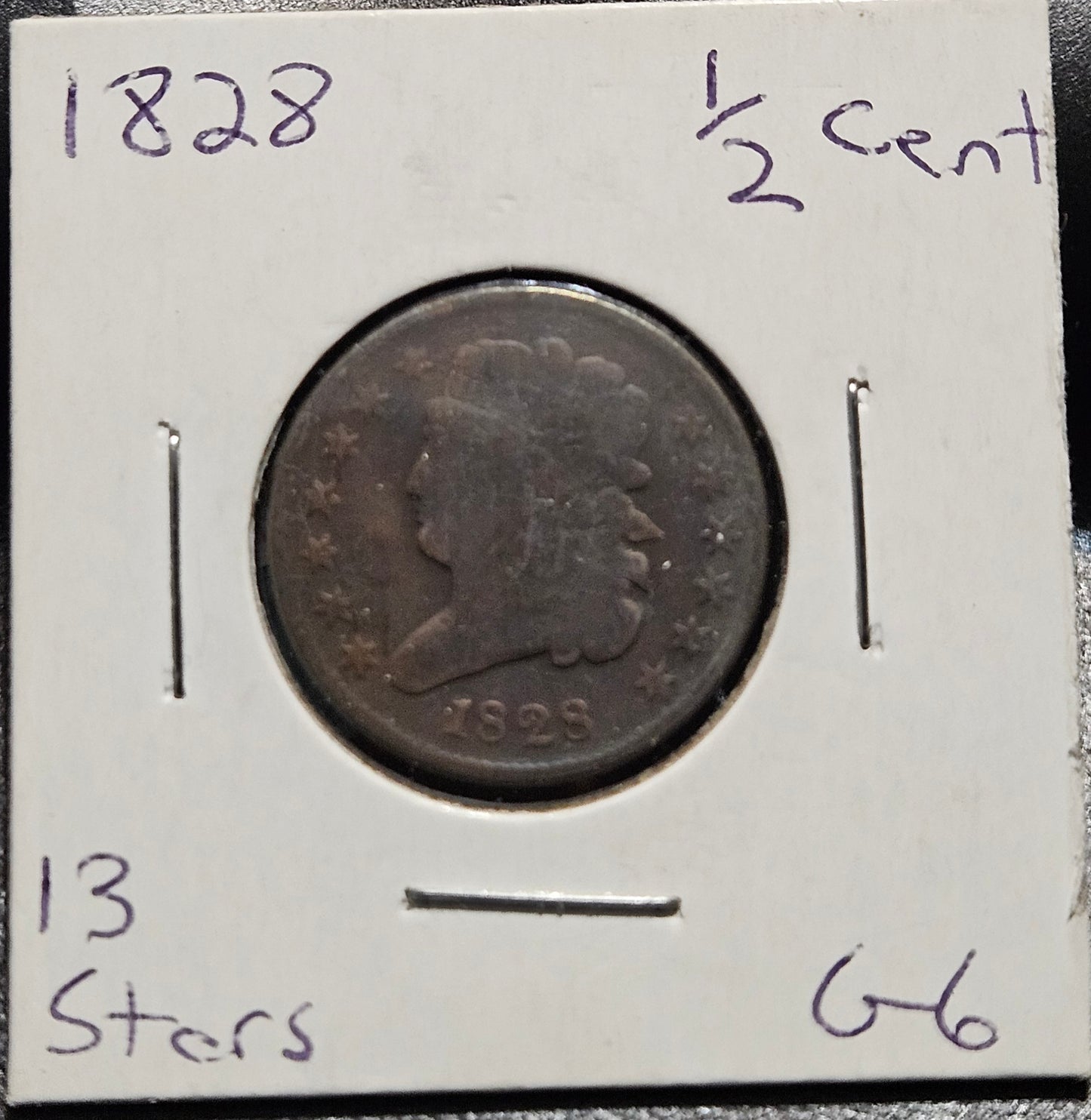 1828 Half Cent 1/2-Cent 13 Stars G-6 531.6-A