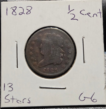 1828 Half Cent 1/2-Cent 13 Stars G-6 531.6-A