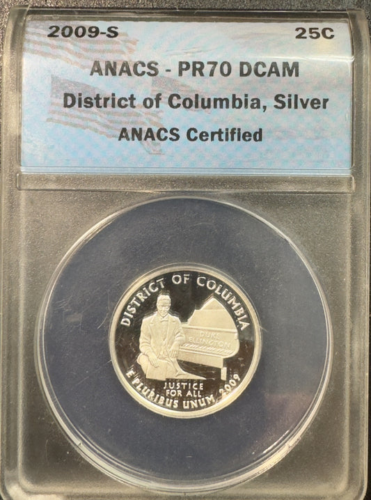 2009 S District Of Columbia Silver Quarter - ANACS PR70 DCAM ( 40345 )