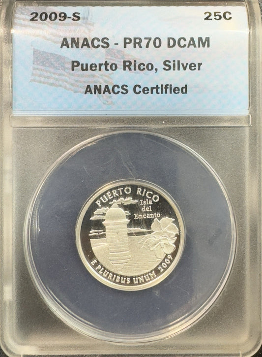 2009 S Puerto Pico Silver Quarter - ANACS PF70 ( 40349 )