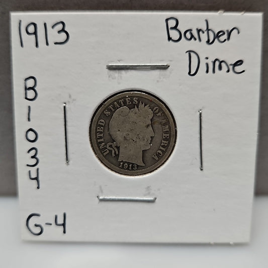 1913 Barber Dime Good B1034