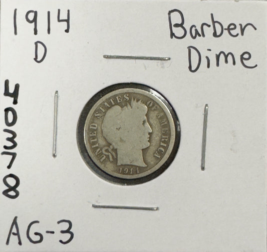 1914 D Barber Dime - About Good ( 40378 )